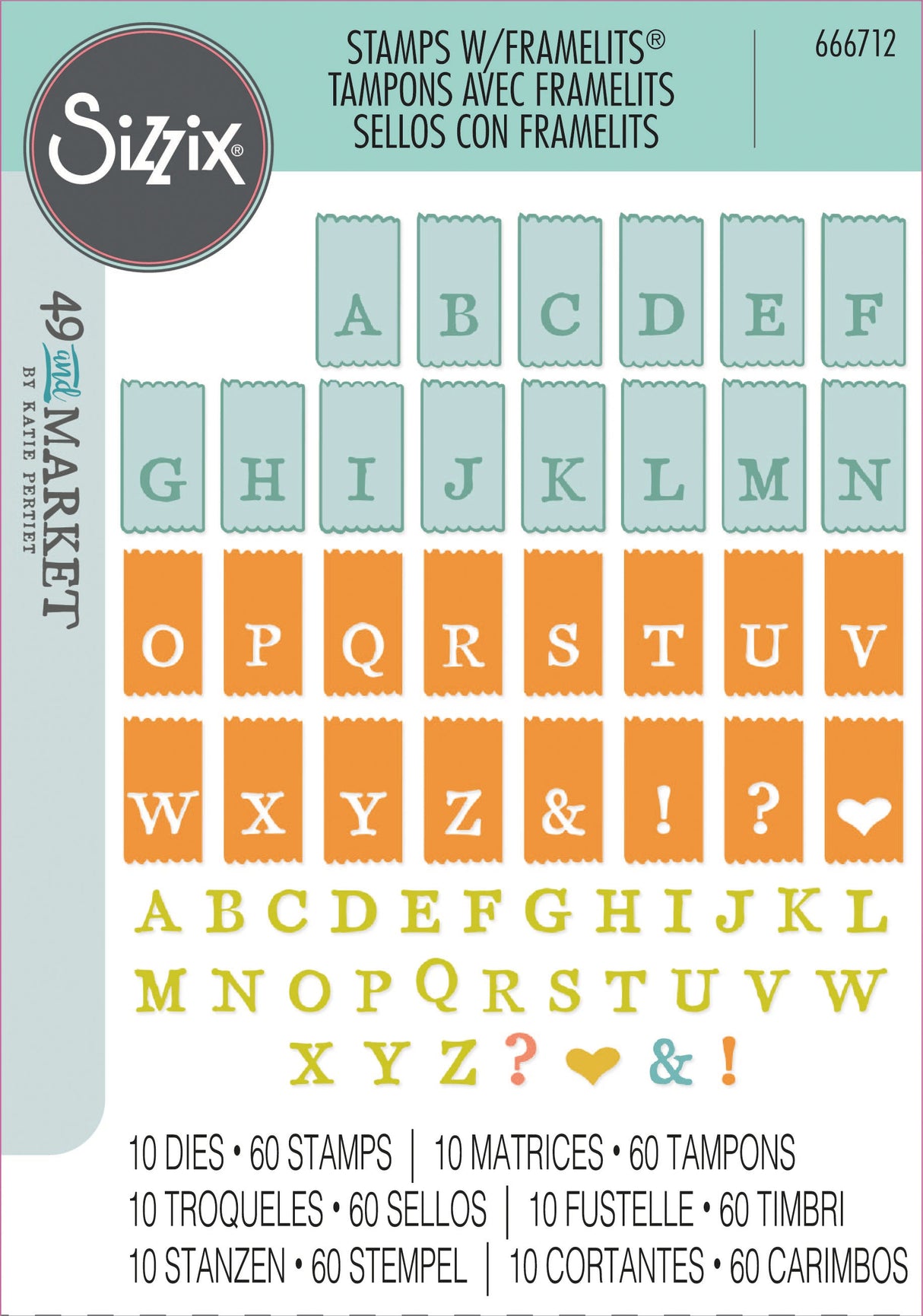 Sizzix A5 Clear Stamps With Framelits Die By 49 And Market-Tab Stamp Alpha