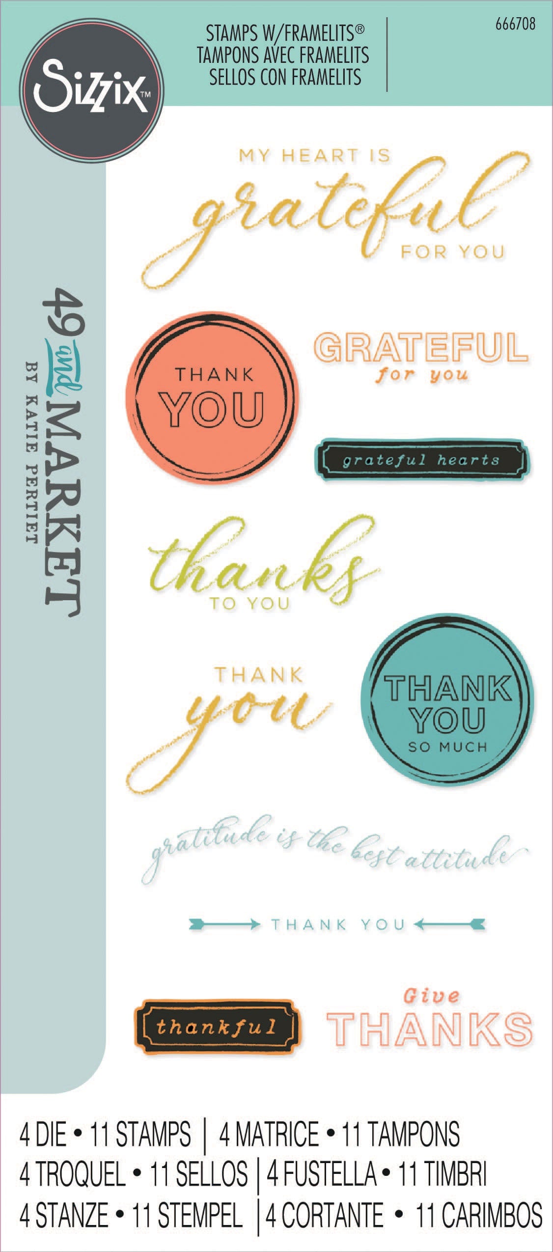 Sizzix Clear Stamps With Framelits Die By 49 And Market-Thankful Sentiments