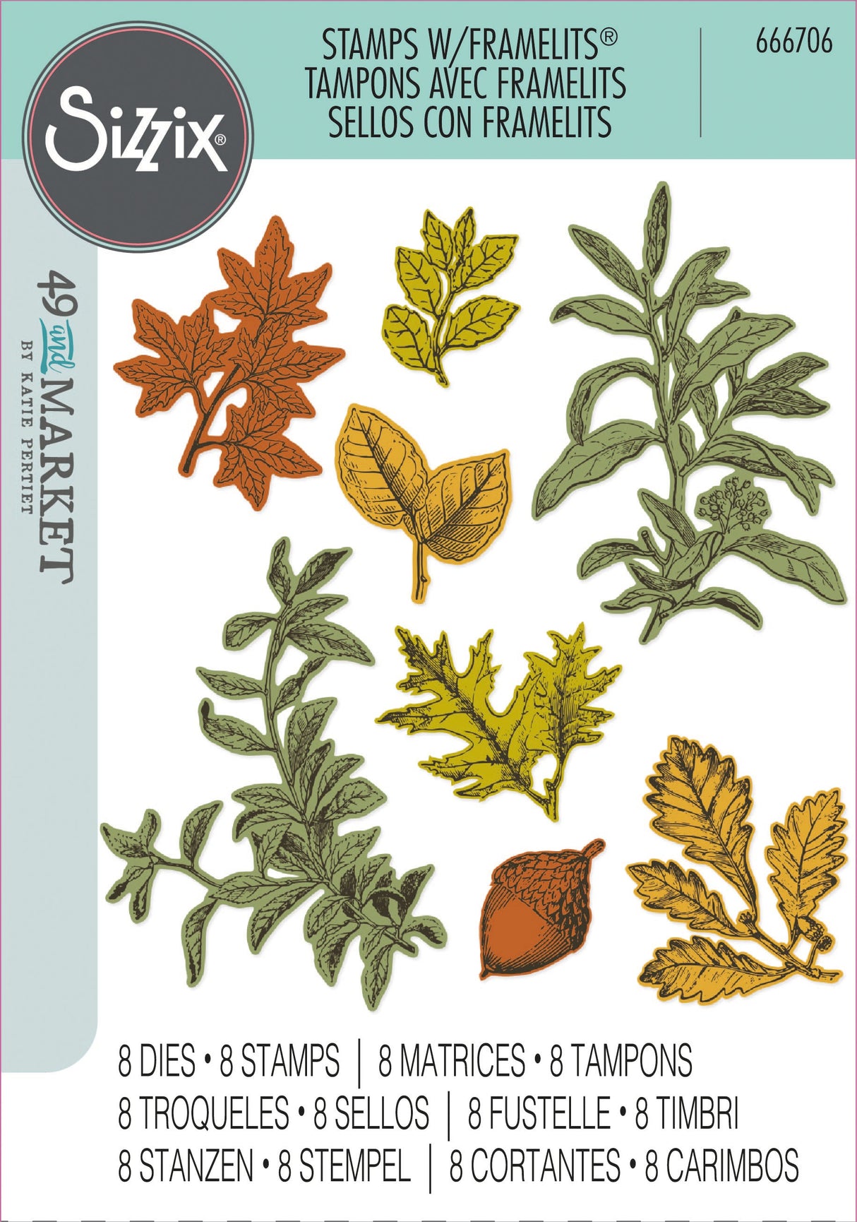 Sizzix A5 Clear Stamps With Framelits Die By 49 And Market-Forever Leaves