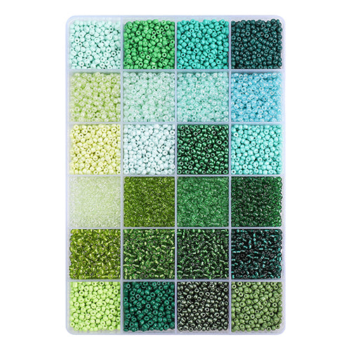 Bead Box - Glass Seed Beads 8/0 apx. 300g, Green Fields