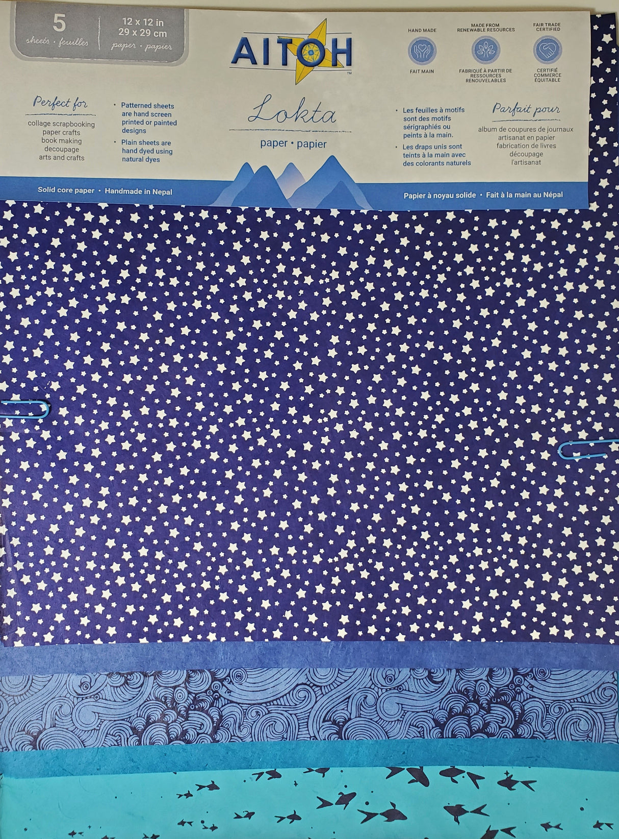 Aitoh Lotka Paper Pack 12"X12" 5/Pkg-Blues