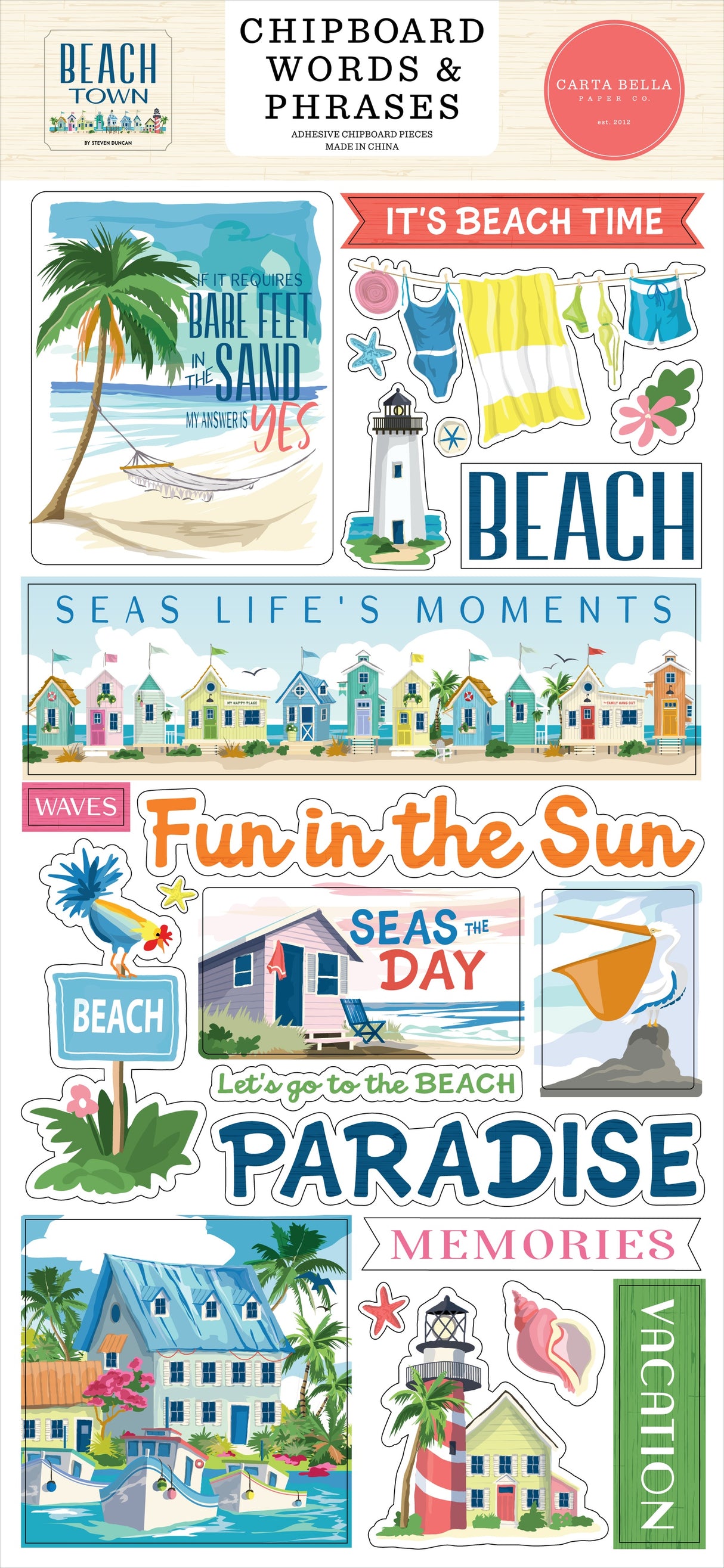 Carta Bella Chipboard 6"X13"-Word & Phrases, Beach Town