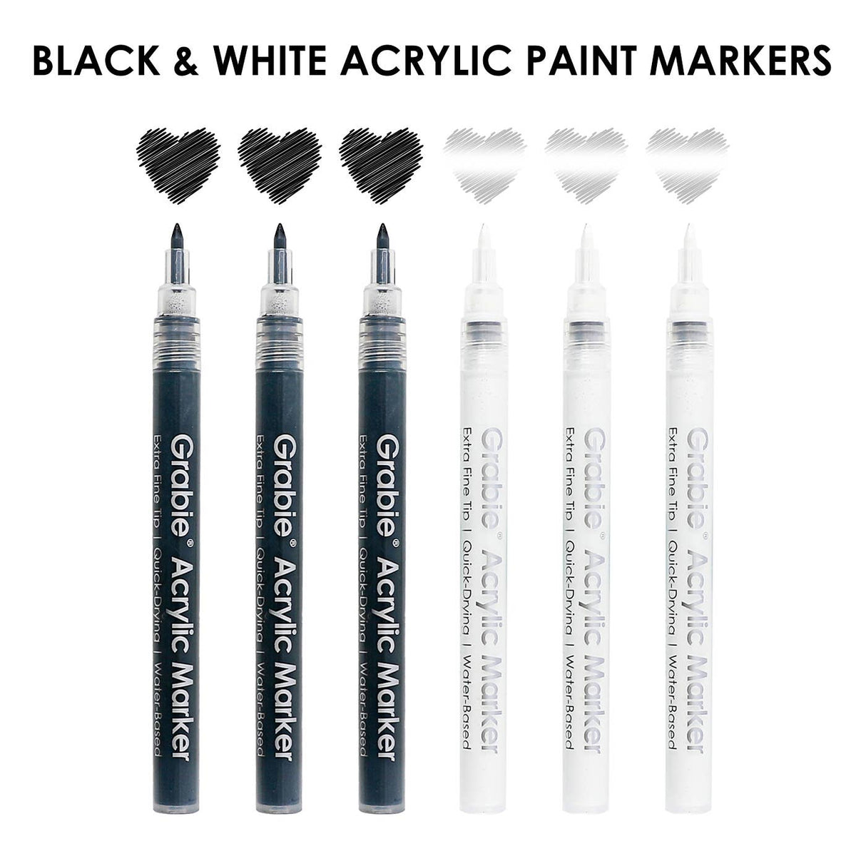 Black & White Extra Fine Tip Acrylic Paint Marker Set Of 6