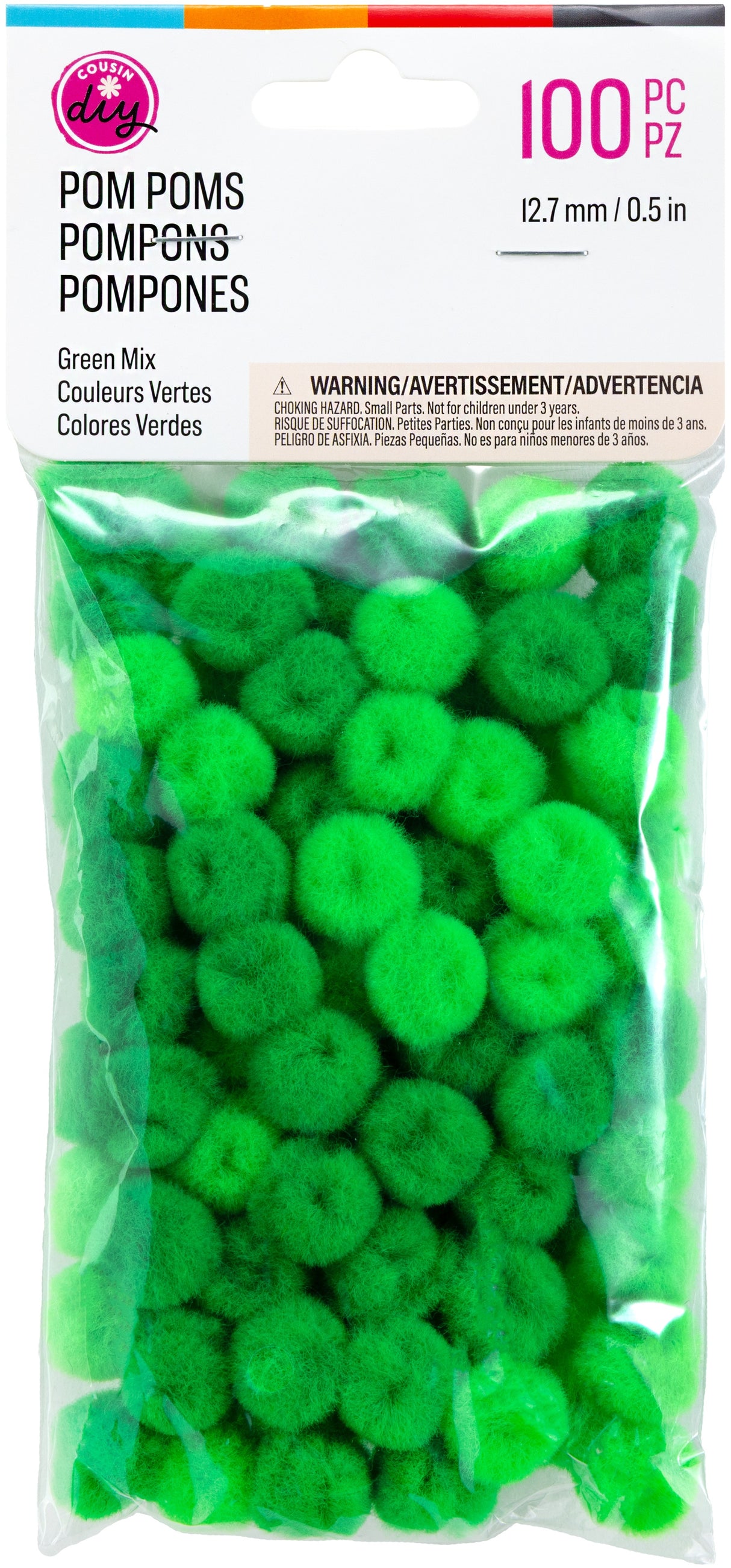 CousinDIY Pom-Pom 0.5" 100/Pkg-Green Mix