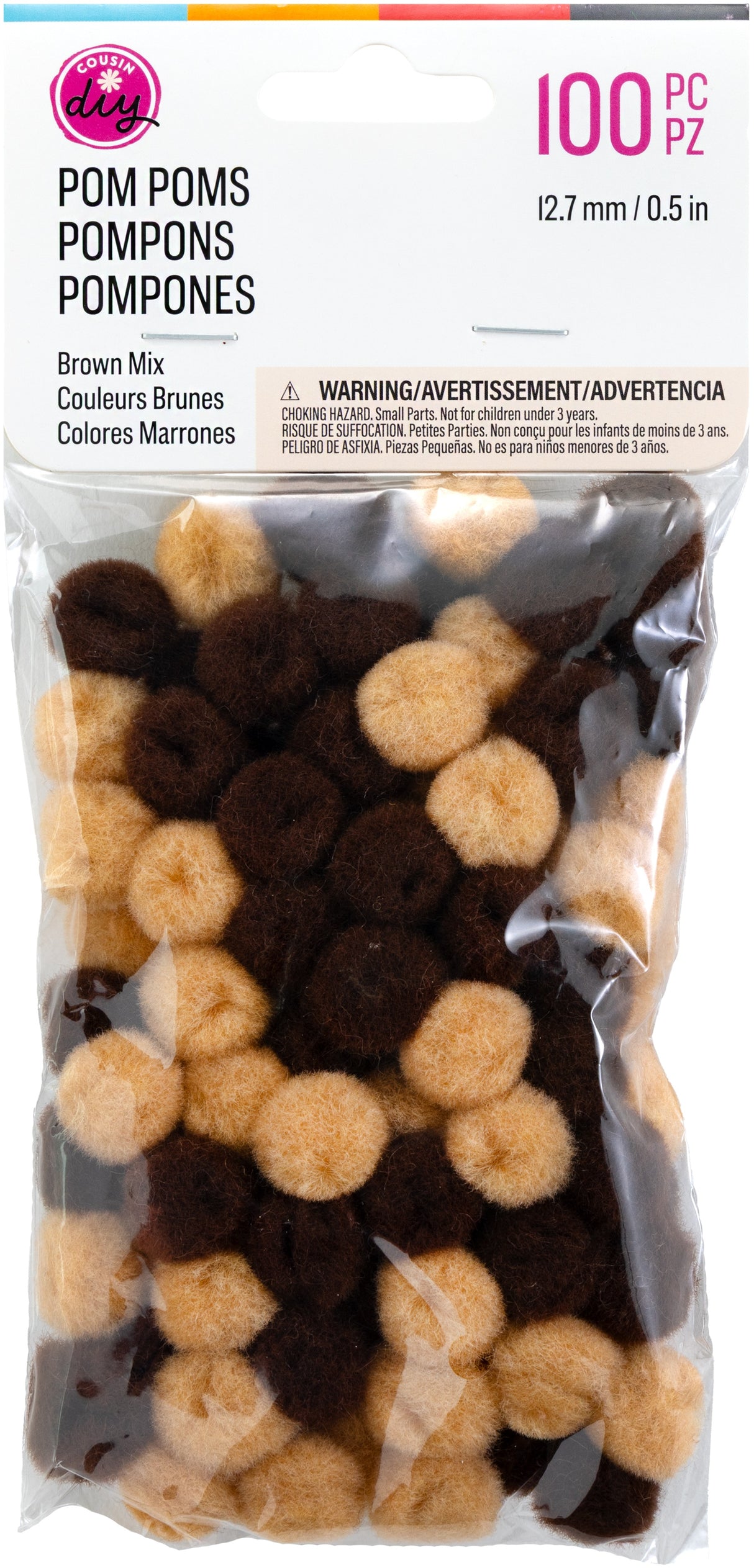 CousinDIY Pom-Pom 0.5" 100/Pkg-Brown Mix