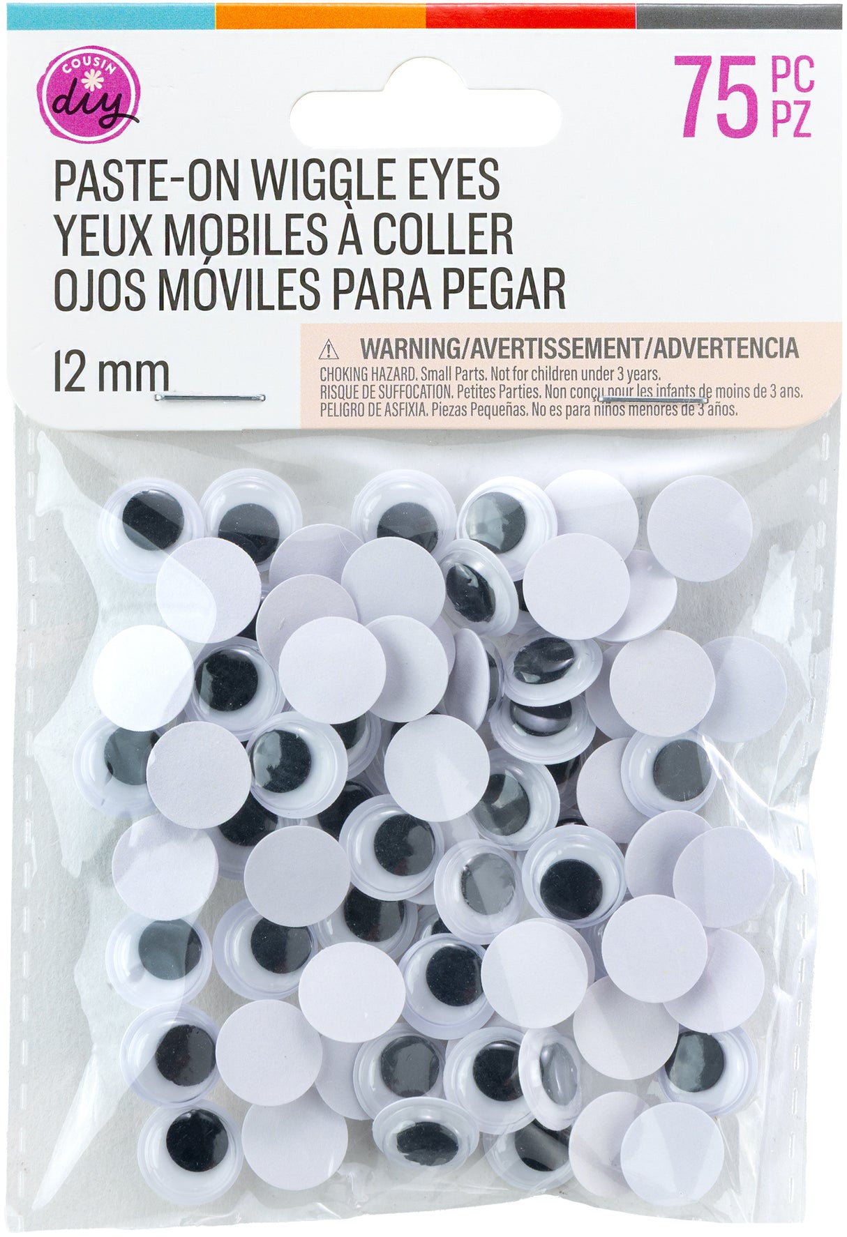 CousinDIY Paste-On Wiggle Eyes 12mm 75/Pkg-Black