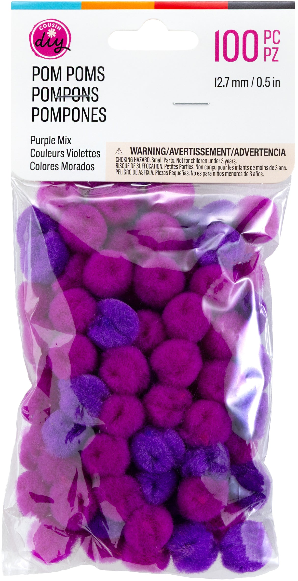 CousinDIY Pom-Pom 0.5" 100/Pkg-Purple Mix