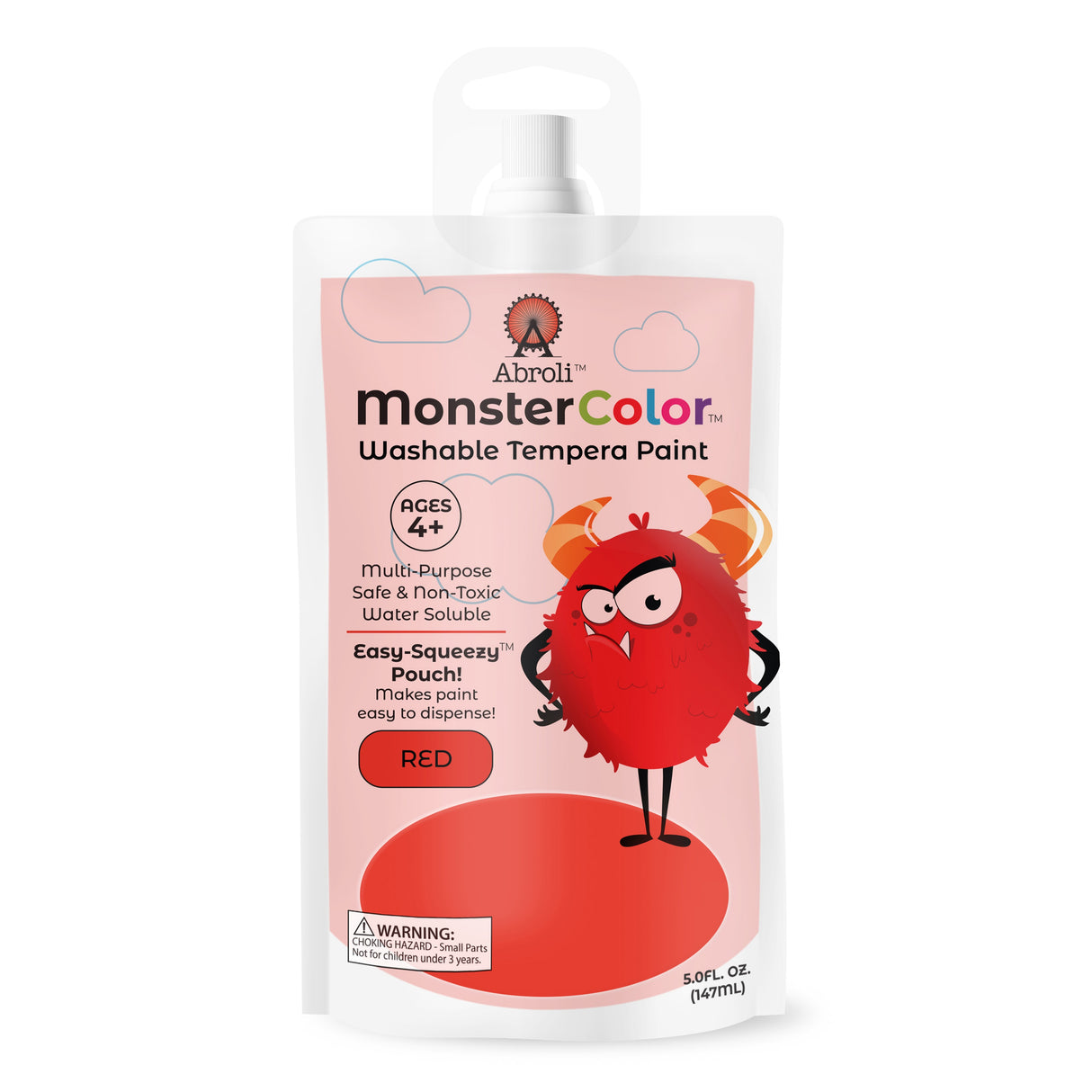 Abroli Monster Color Washable Tempera Paint Pouch 5oz-Red