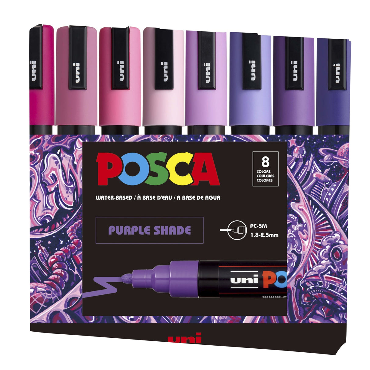 POSCA 5M Medium Bullet Tip 2.5mm Paint Marker 8/Pkg-Purple Shade