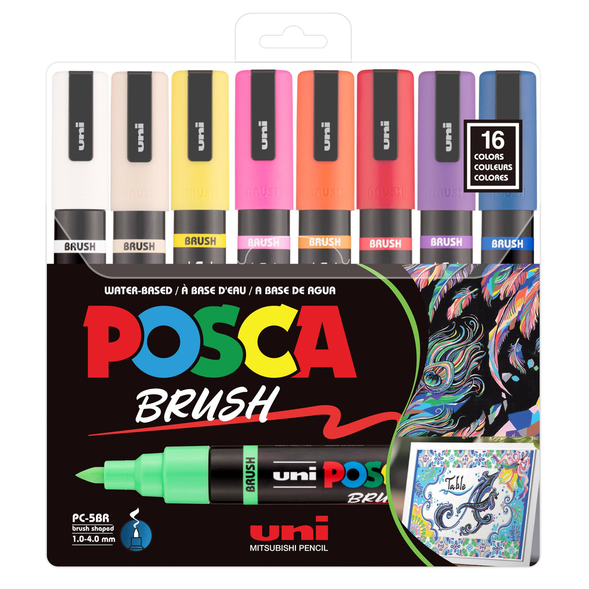 POSCA 5BR Paint Marker Brush Tip (1-4mm) 16/Pkg-Assorted Colors
