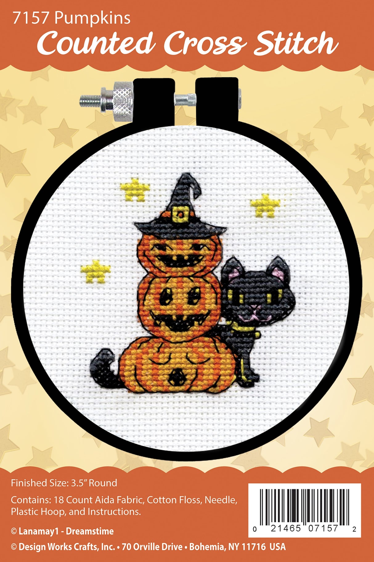 Design Works Counted Cross Stitch Kit With Hoop 3"-Pumpkins