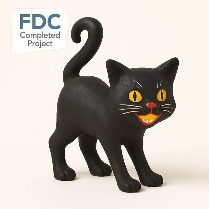 Paper Mache Cat - 12-1/2" L x 4" W x 12-1/4" H