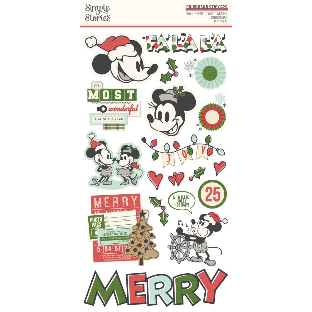 Simple Stories Chipboard Stickers 6"X12"-Say Cheese Classic Mouse Christmas