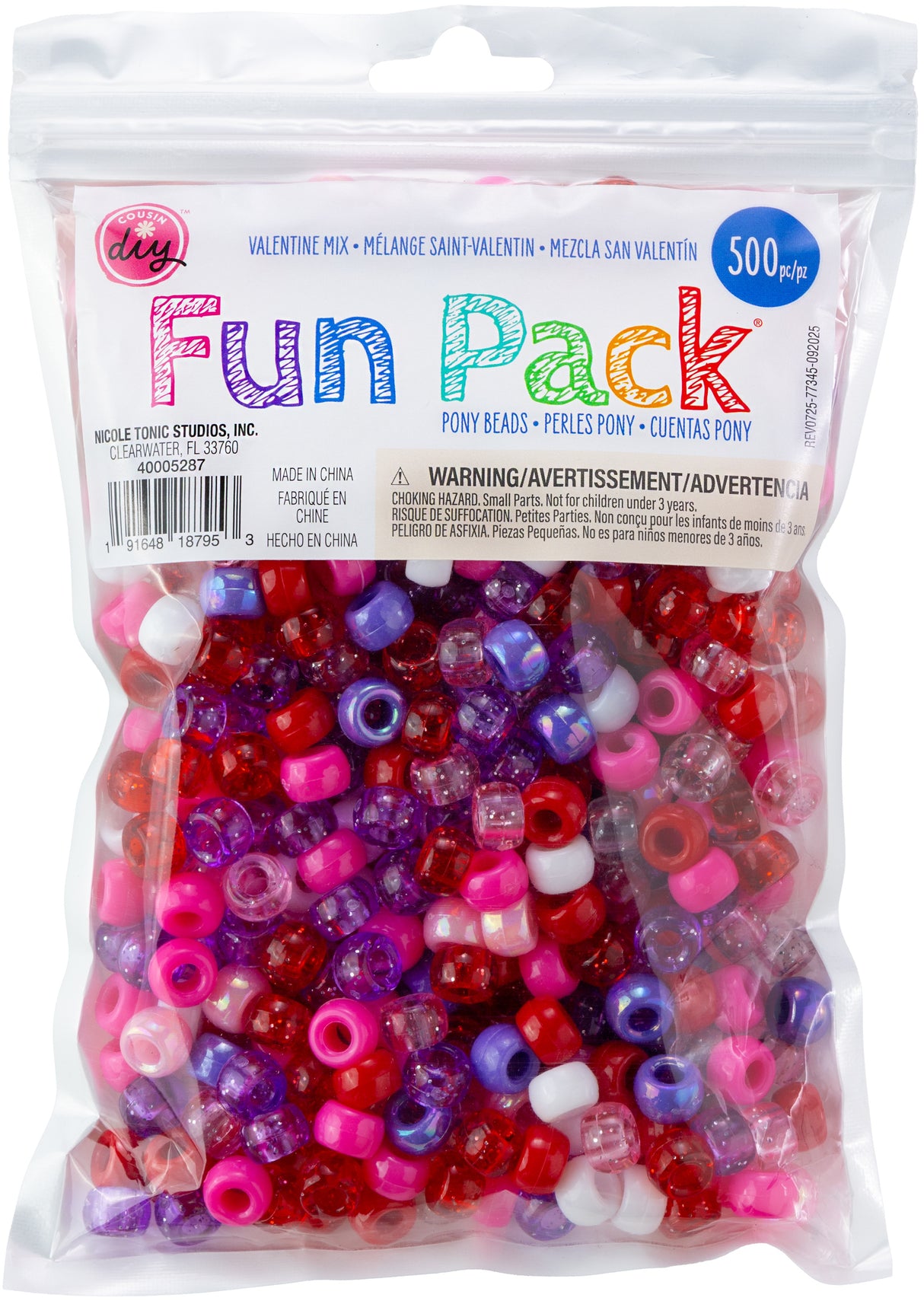 CousinDIY Pony Beads 6mmX9mm 500/Pkg-Valentine Mix