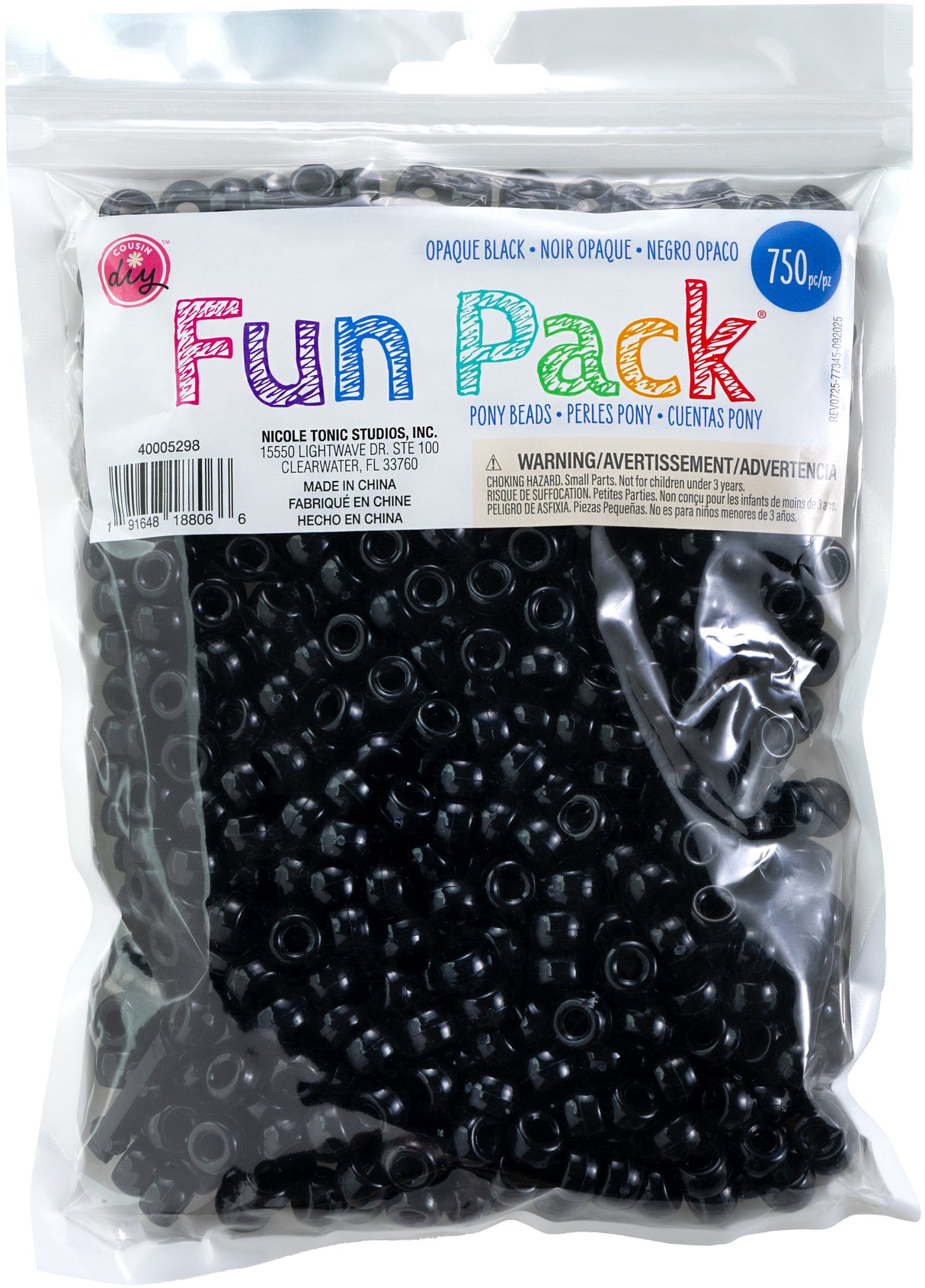 CousinDIY Pony Beads 6mmx9mm 750/Pkg -Black