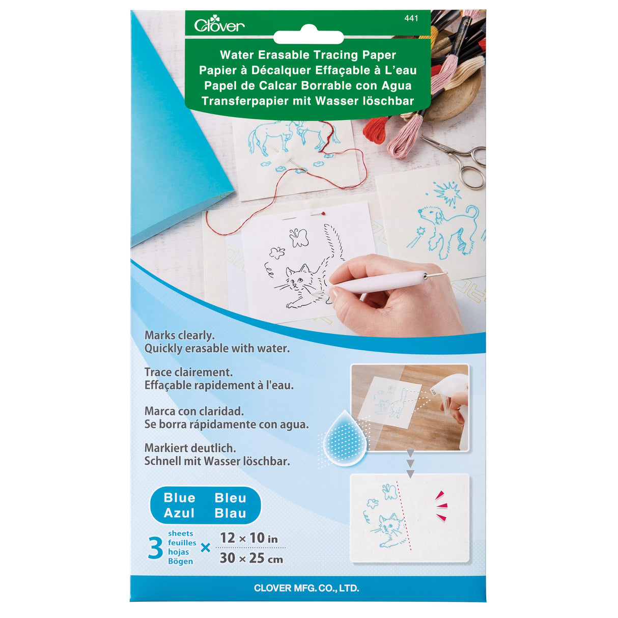 Clover Water Erasable Tracing Paper-12"X10" Blue