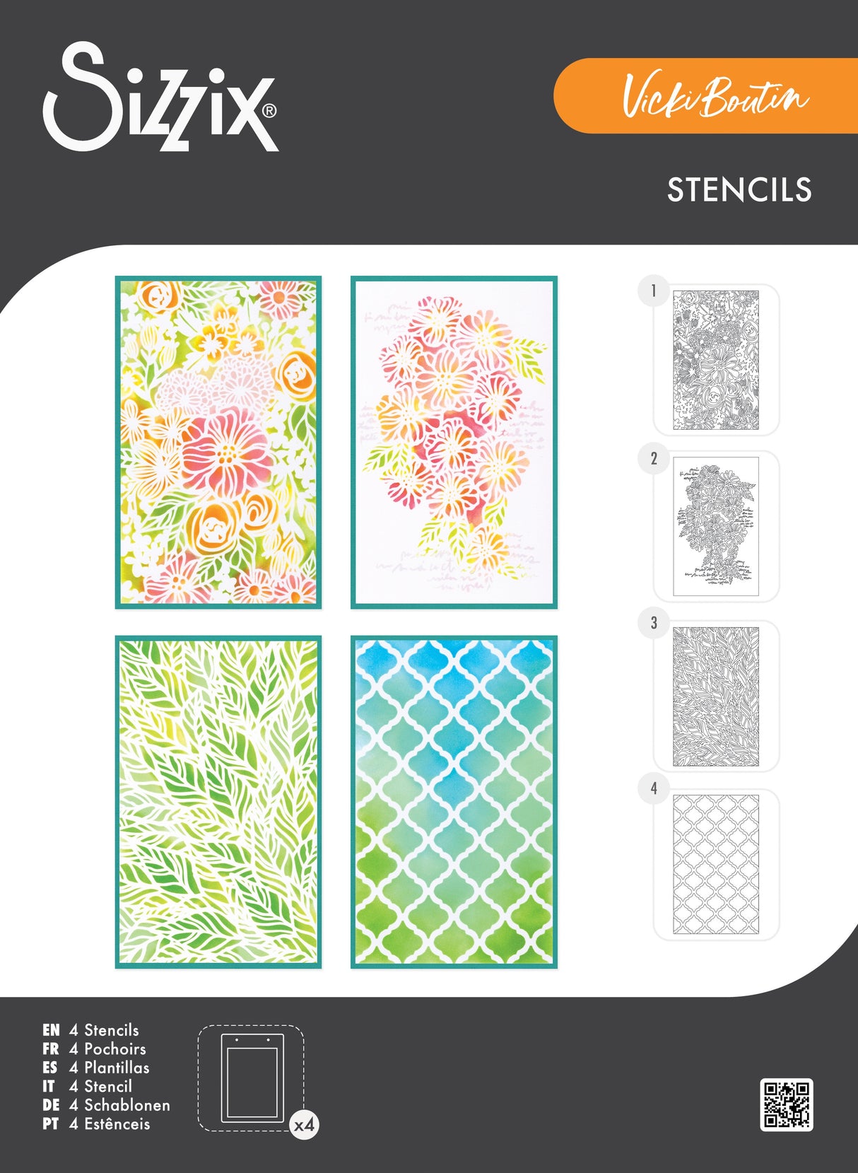 Sizzix A6 Layered Stencils By Vicki Boutin 4/Pkg-Buildables Botanicals #1