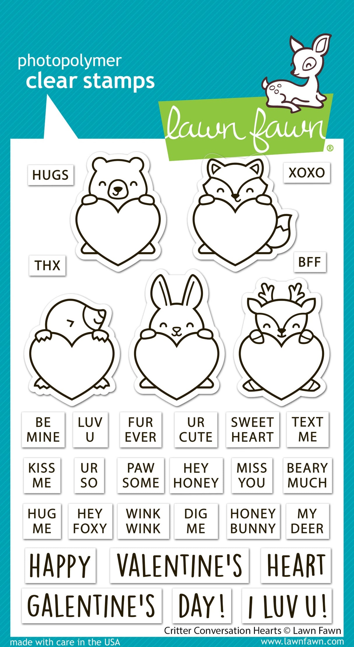 Lawn Fawn Clear Stamps-Critter Conversation Hearts