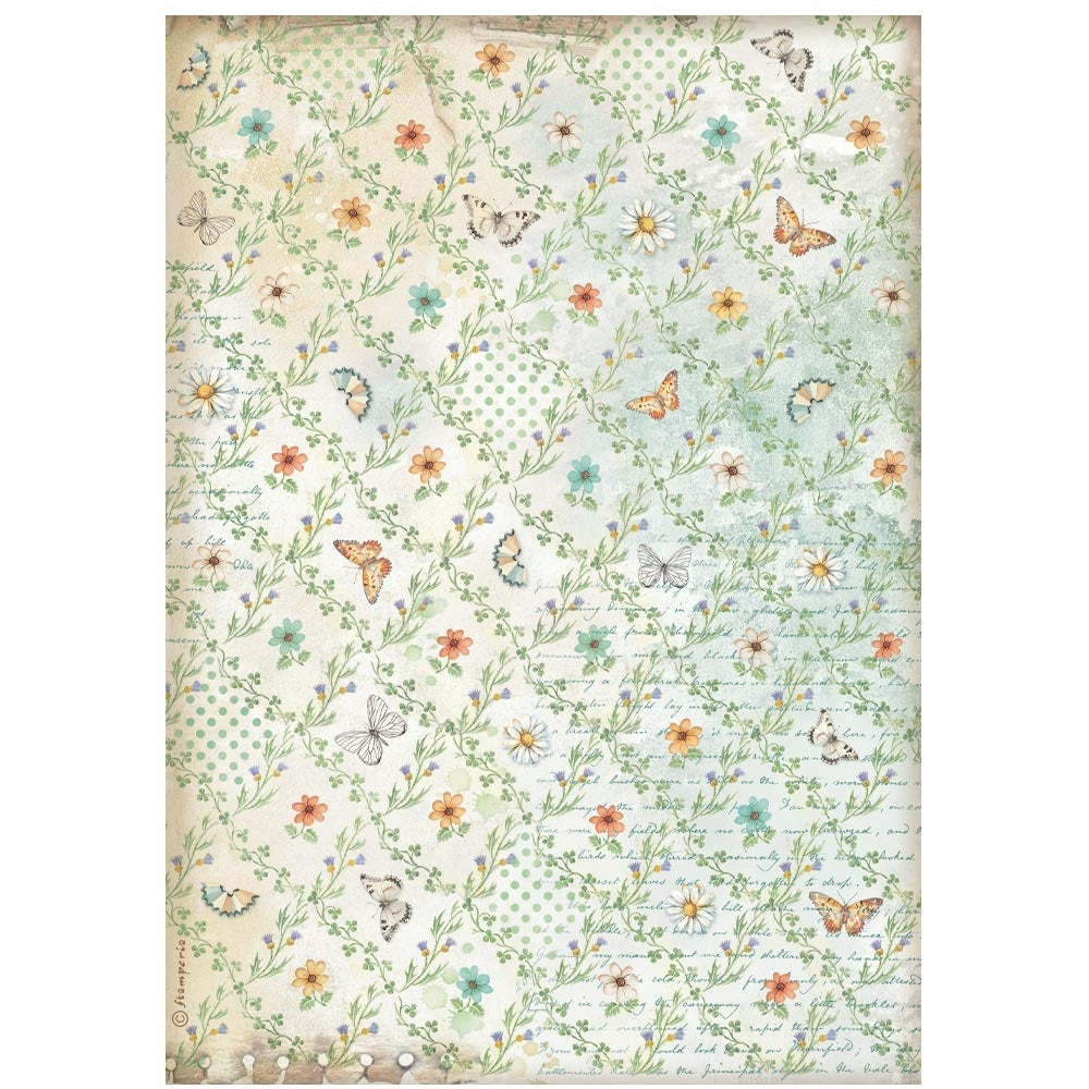 Stamperia Daisy Art Rice Paper Sheet A4-Flowers And Butterfly Pattern