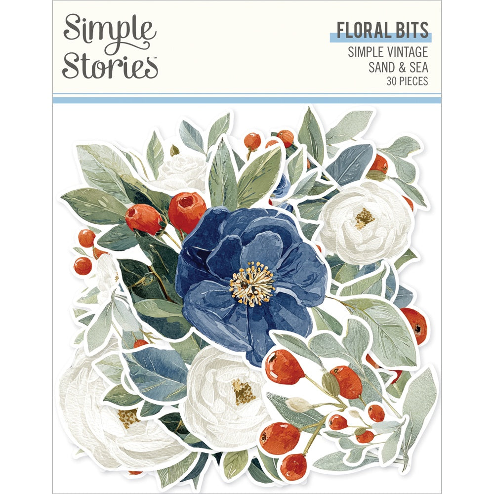 Simple Stories Floral Bits & Pieces Die Cuts-Vintage Sand & Sea