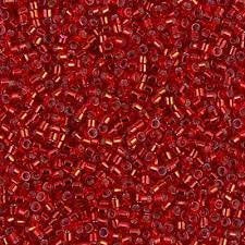 11/0 Miyuki Delica Bead Tube Silver Lined Red