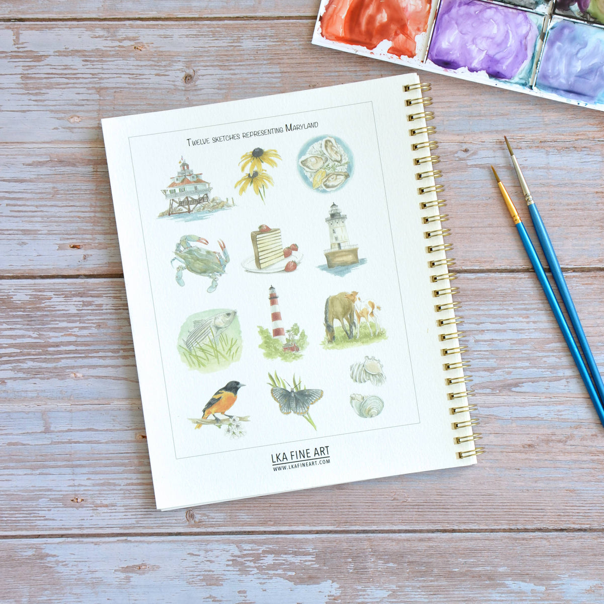 Watercolor workbook, Maryland Themed Watercoloring book