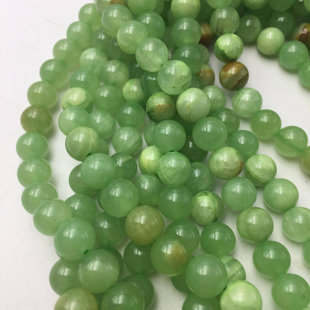 Green Flower Jade Smooth Round Beads 8mm 15.5" Strand