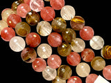 14mm Cherry Quartz Gemstone Faceted Round Beads Strand