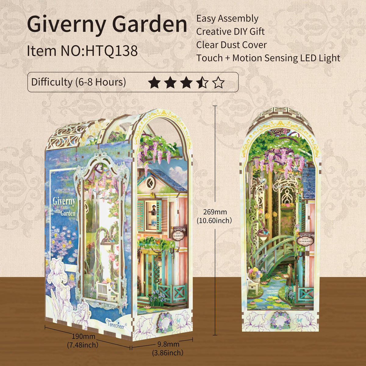 DIY Book Nook Kit: Giverny Garden w/ Dust Cover