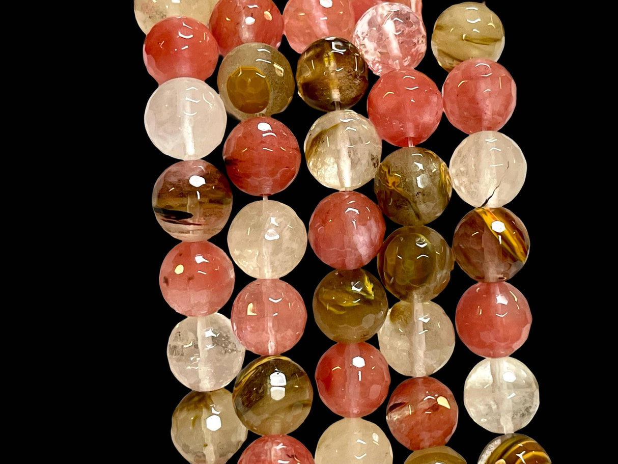 14mm Cherry Quartz Gemstone Faceted Round Beads Strand