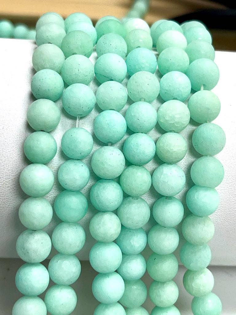 8mm Ocean Green Sponge Agate Smooth Matte Finish Beads