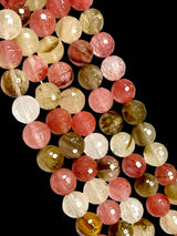 14mm Cherry Quartz Gemstone Faceted Round Beads Strand