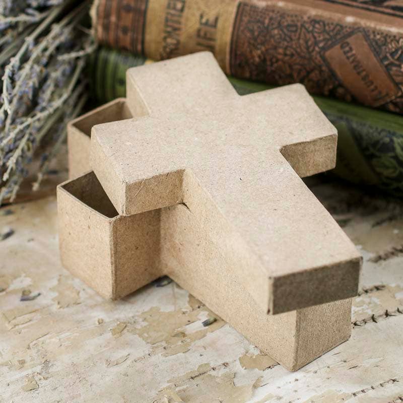 Premade Paper Mache Cross Box - 5" x 3" x 1-1/2"