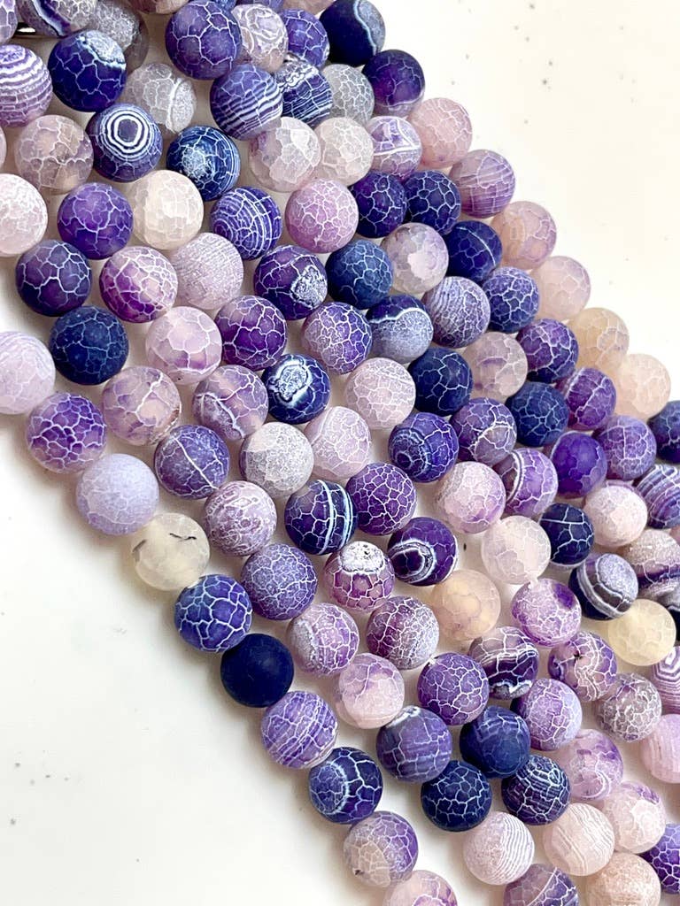 10mm Lavender Frosted Agate Gemstone Beads Strands