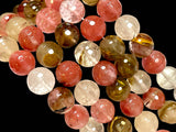14mm Cherry Quartz Gemstone Faceted Round Beads Strand