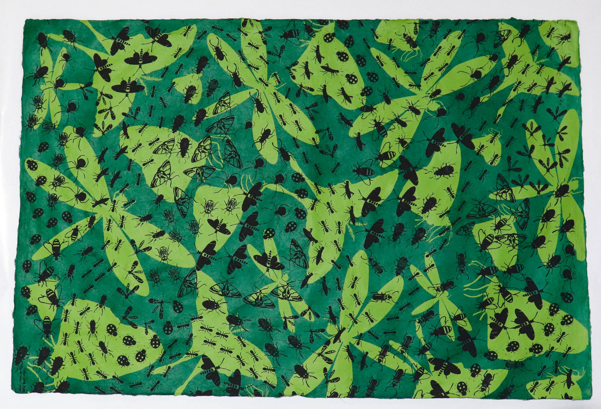 Lokta Garden Party, Green and Black on Grass, 2 Color