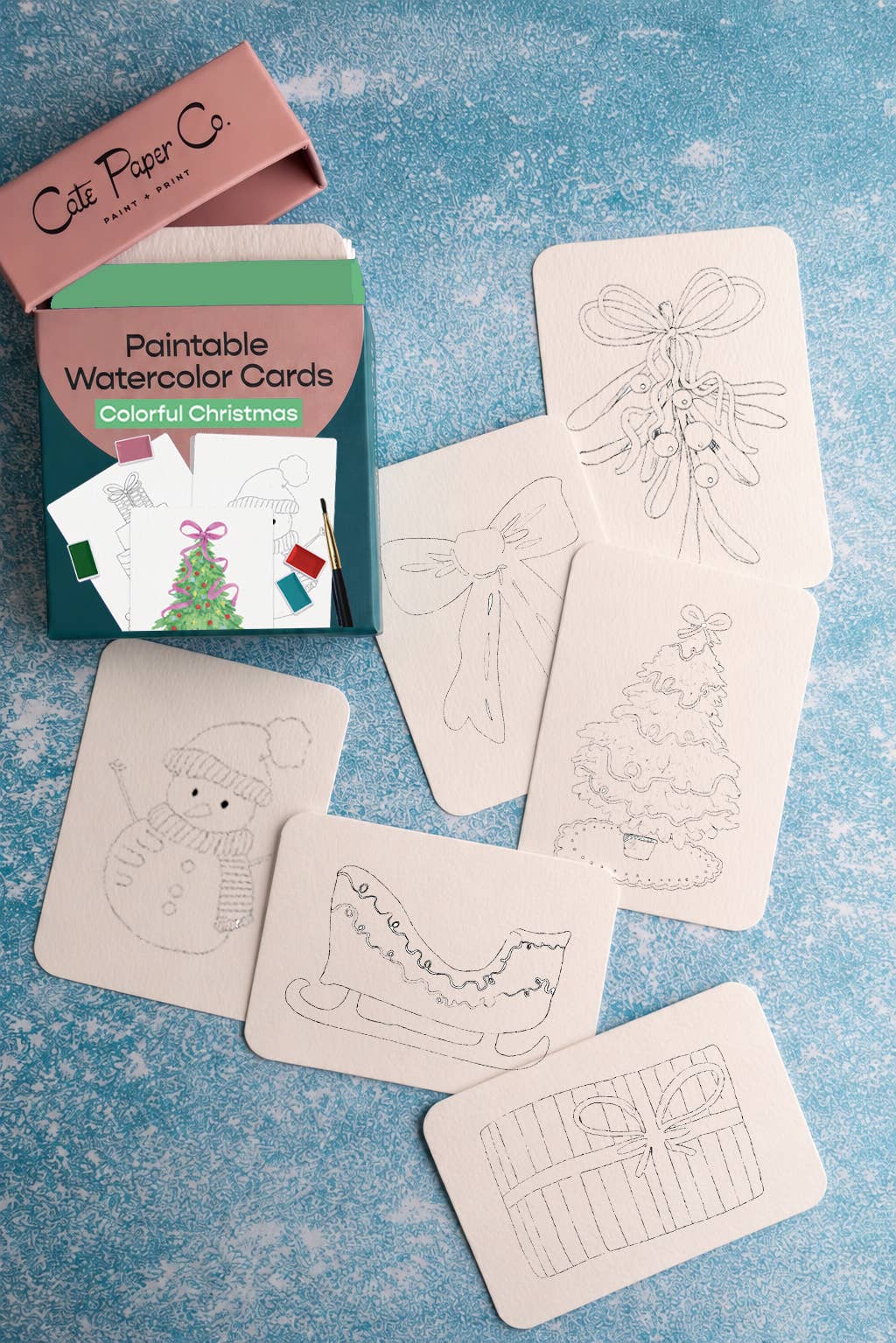 Paintable Watercolor Card Deck - Colorful Christmas