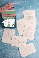 Paintable Watercolor Card Deck - Colorful Christmas