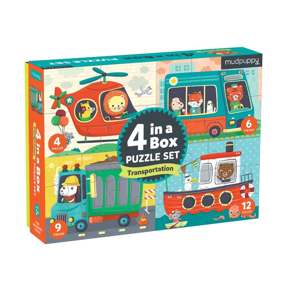 Mudpuppy Transportation 4-in-A-Box Puzzle Set