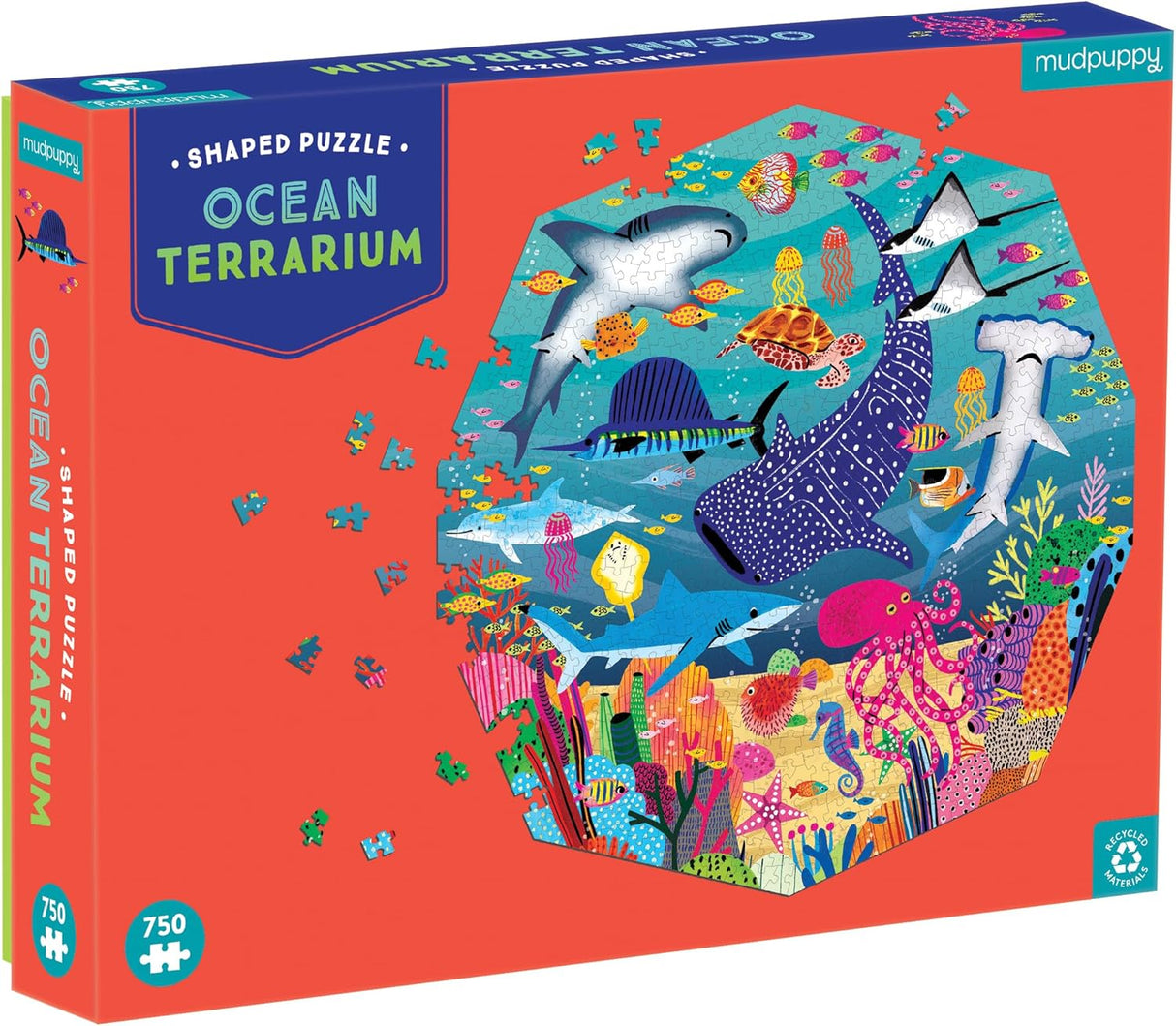 Mudpuppy's Ocean Terrarium 750 Piece Shaped Puzzle Features colorful artwork