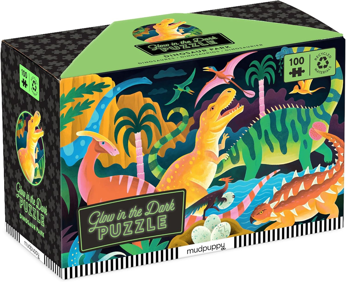 Mudpuppy Dinosaur Park 100 Piece Glow in The Dark Jigsaw Puzzle