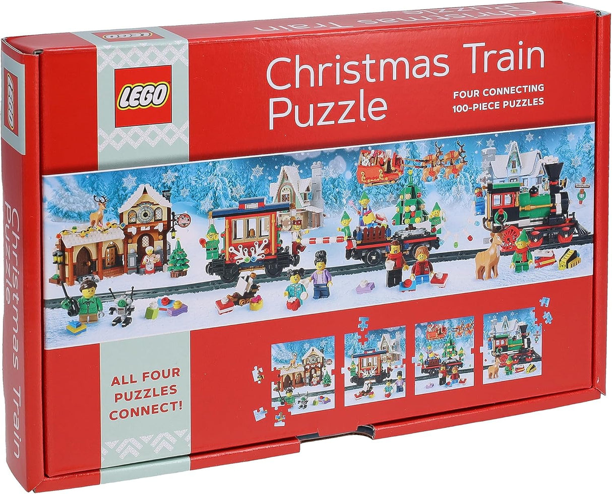 Lego Christmas Train Puzzle | Four Connecting 100-Piece Puzzles