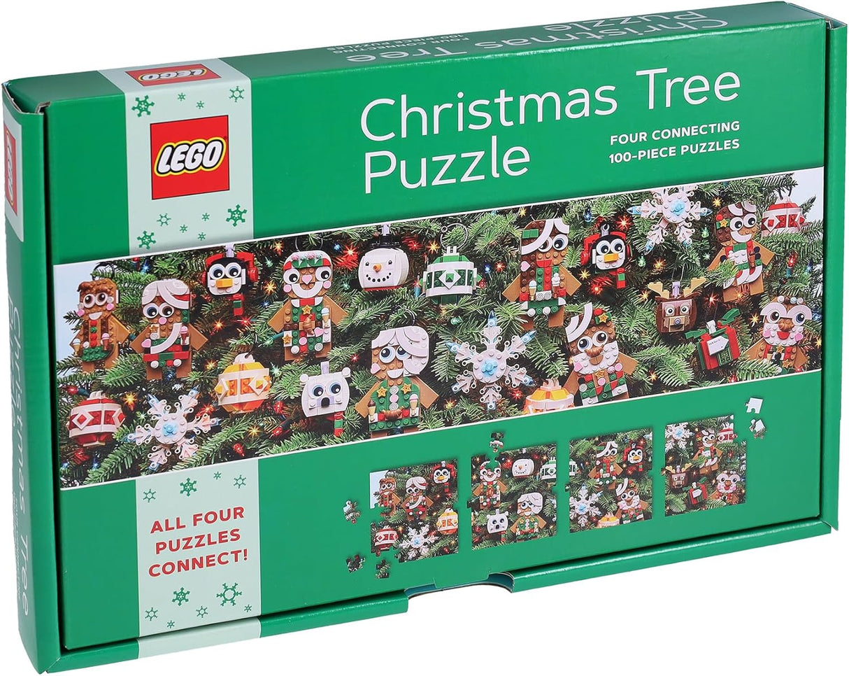 Lego Christmas Tree Jigsaw Puzzle - Four Connecting 100-piece Puzzles