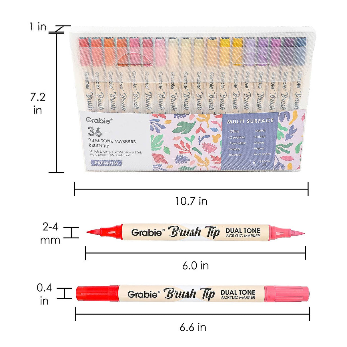 Grabie Dual Tone Brush Tip Acrylic Paint Marker Set of 36