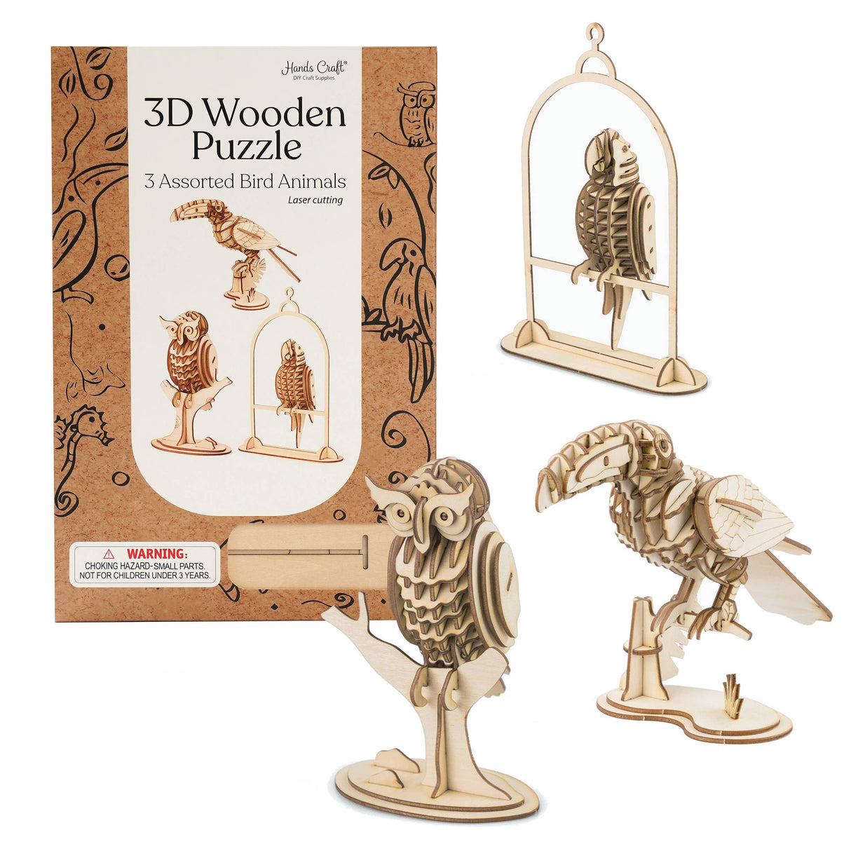3D Laser Cut Wooden Puzzle Bundle Pack: Bird Animals