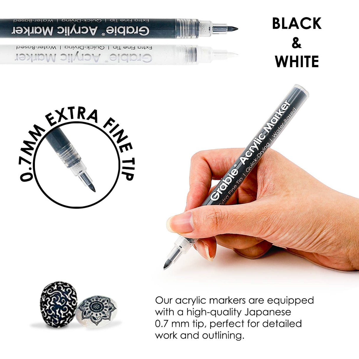 Black & White Extra Fine Tip Acrylic Paint Marker Set Of 6