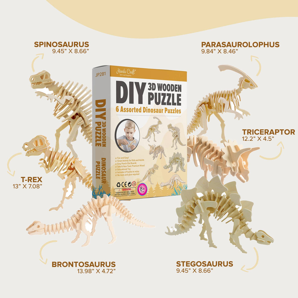 3D Wooden Puzzle Bundle Pack: Dinosaur