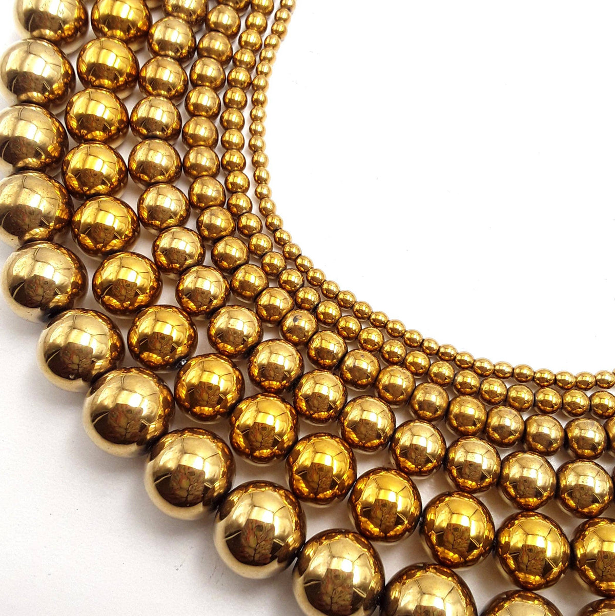 Gold Hematite Smooth Round Beads  15.5" Strand