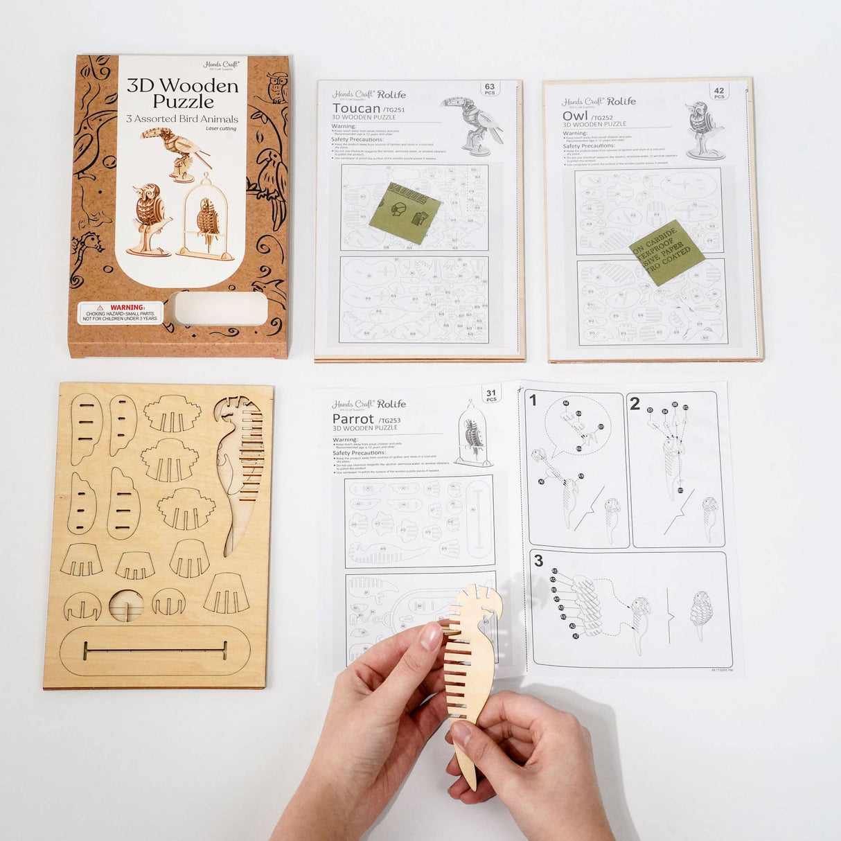 3D Laser Cut Wooden Puzzle Bundle Pack: Bird Animals
