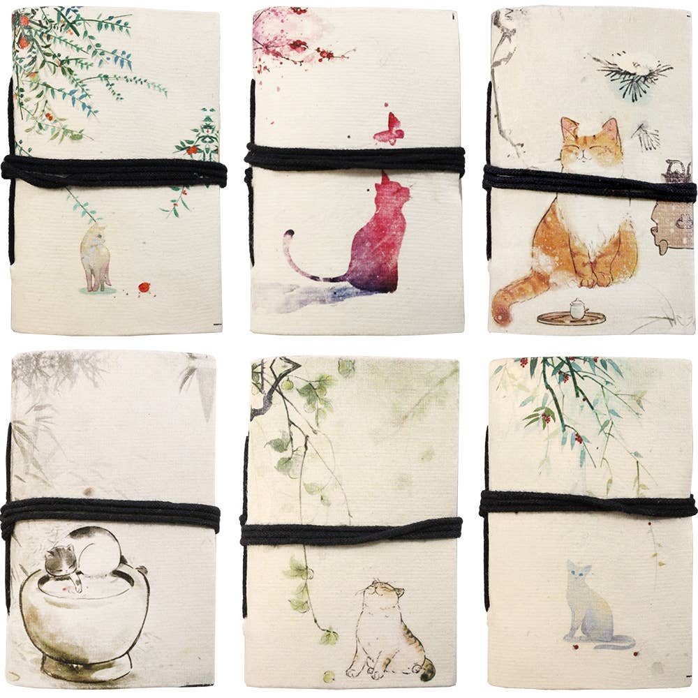 Vintage Cat Painting Mini Journal with tie